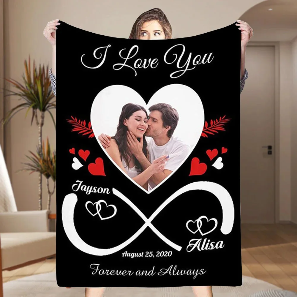 Customized Infinite Love Photo Wool Blanket Gift for Him/Her