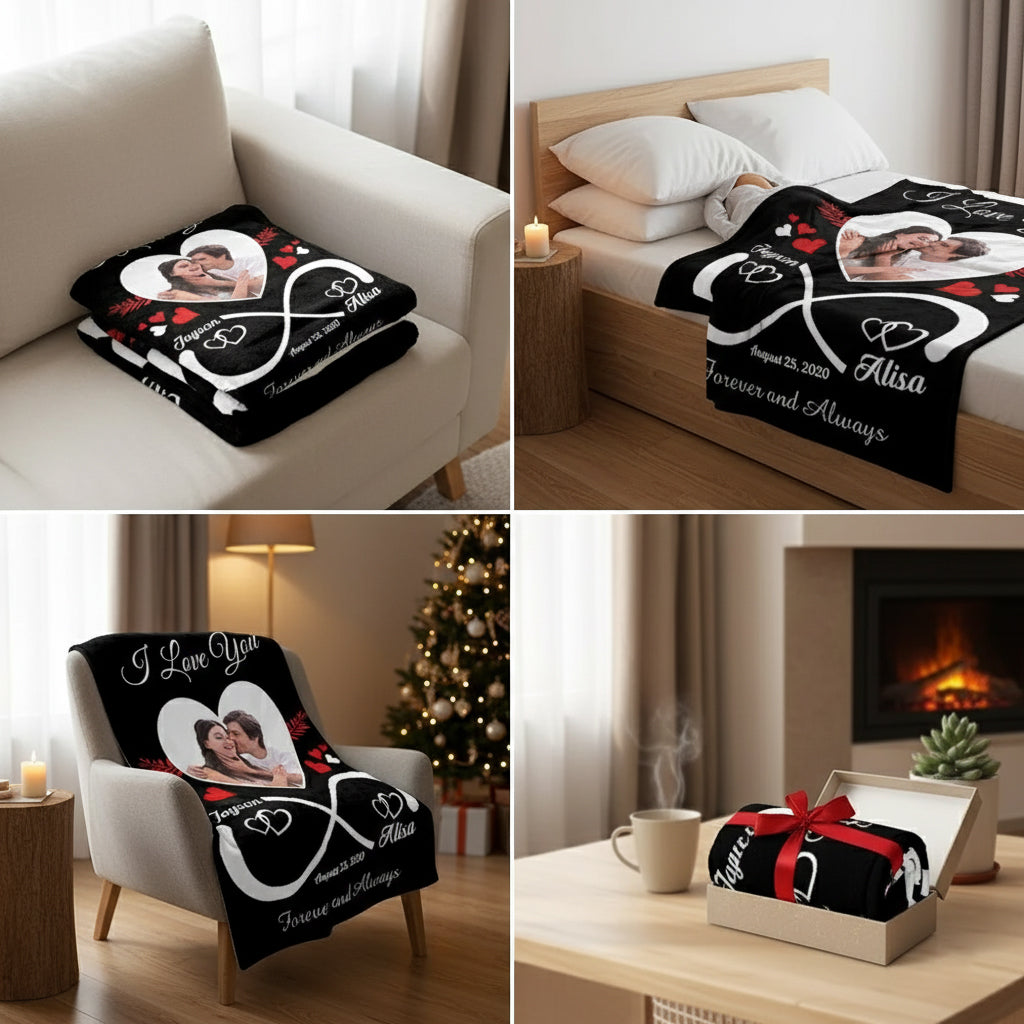 Customized Infinite Love Photo Wool Blanket Gift for Him/Her