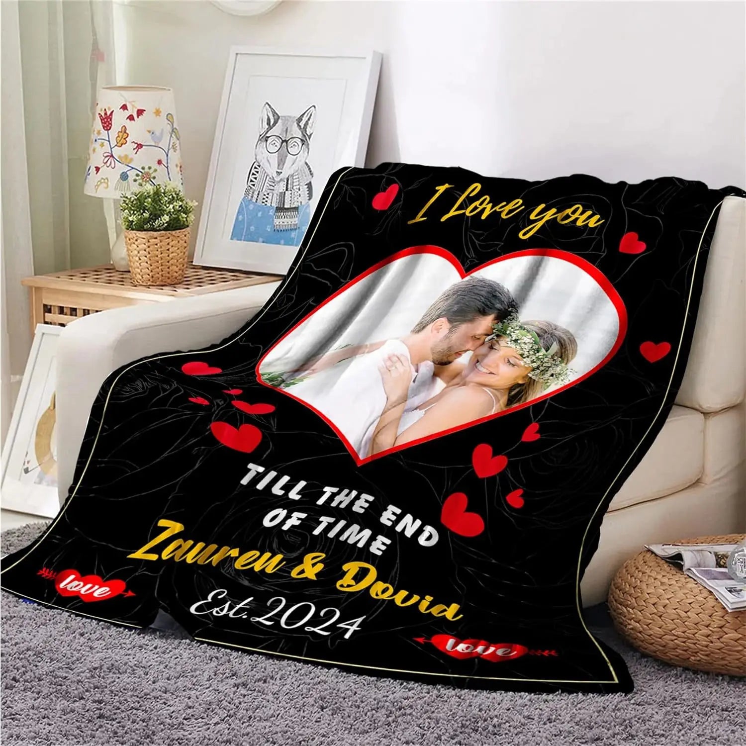 Romantic Photo & Name Keepsake Blanket