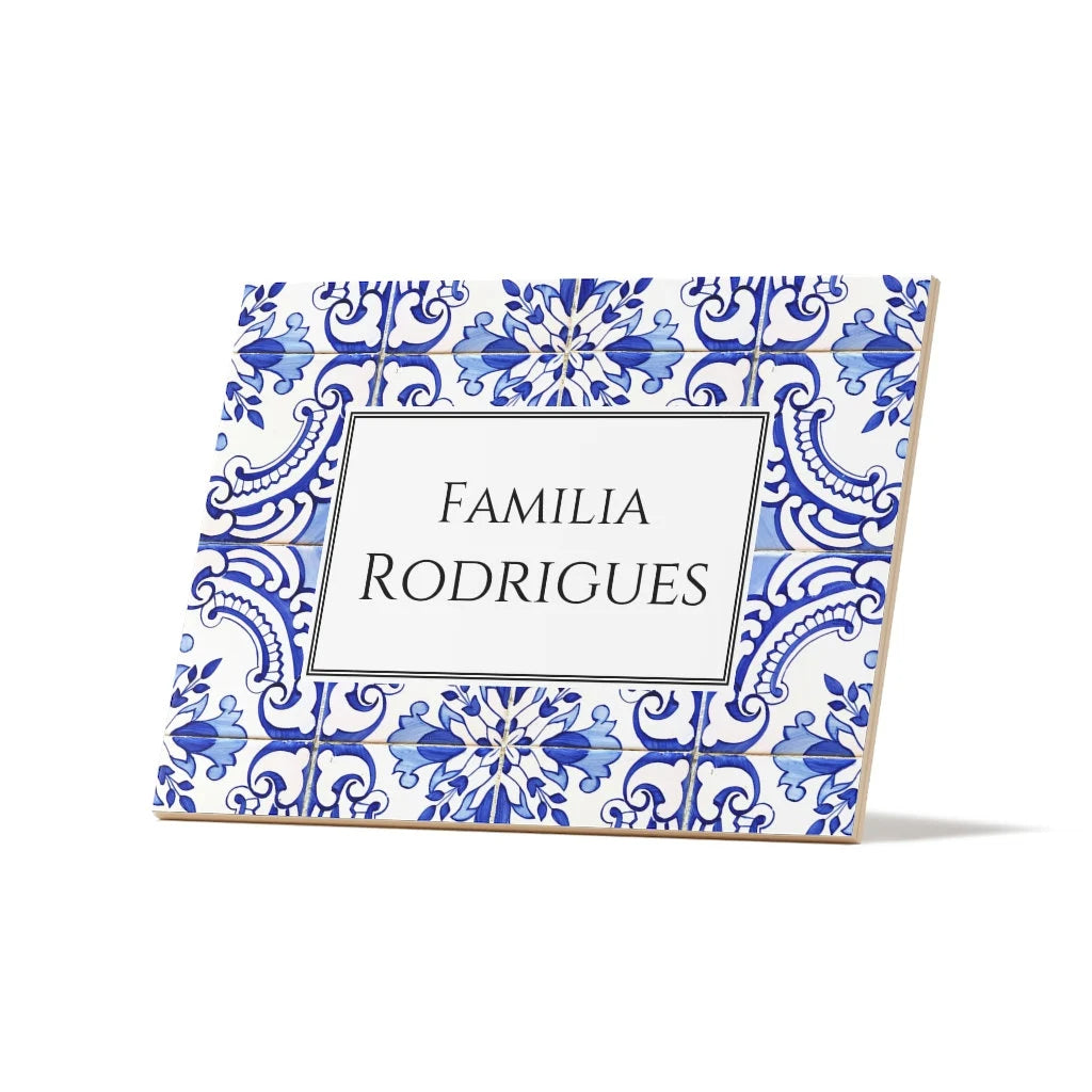Personalized Portuguese Tile Family Sign: Blue Azulejo Ceramic Art