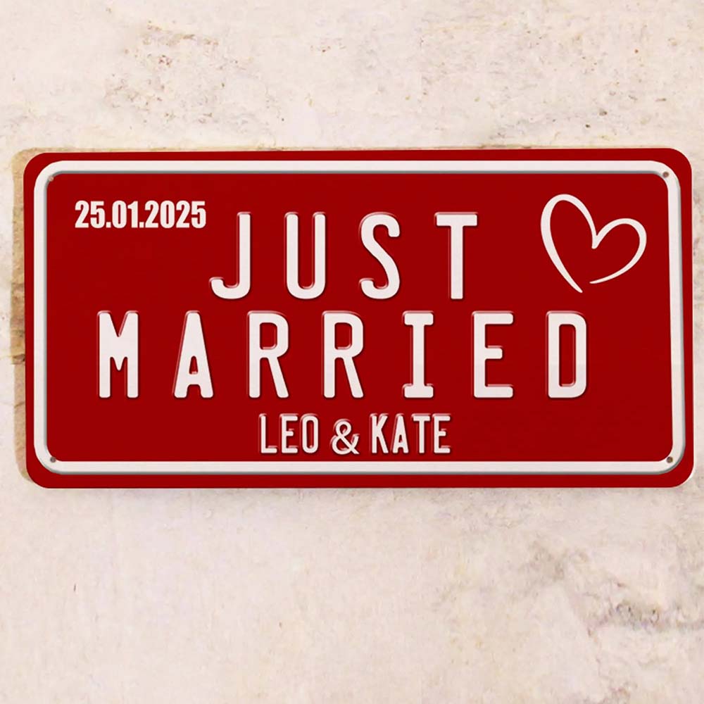 Custom "Just Married" Metal License Plate