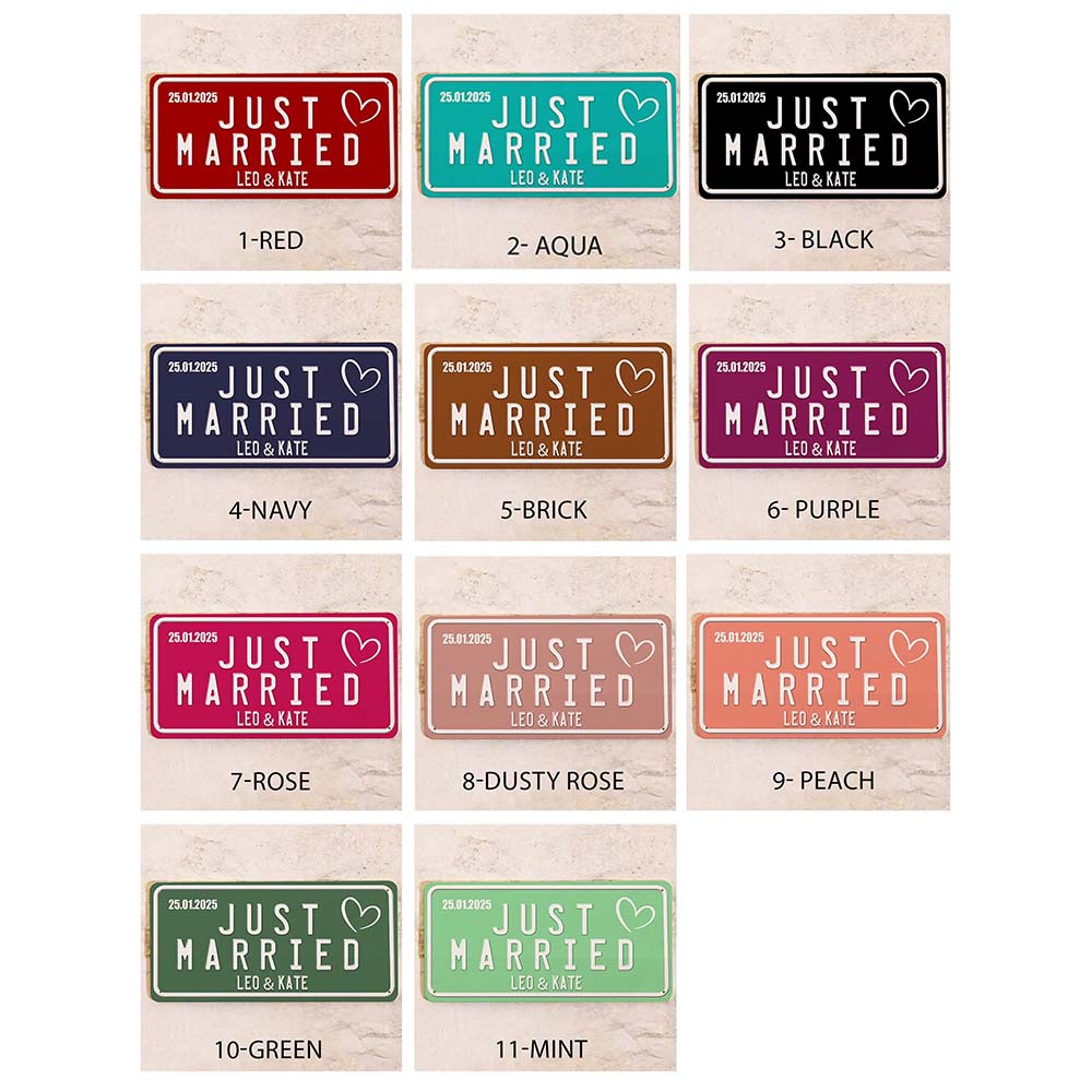 Custom "Just Married" Metal License Plate