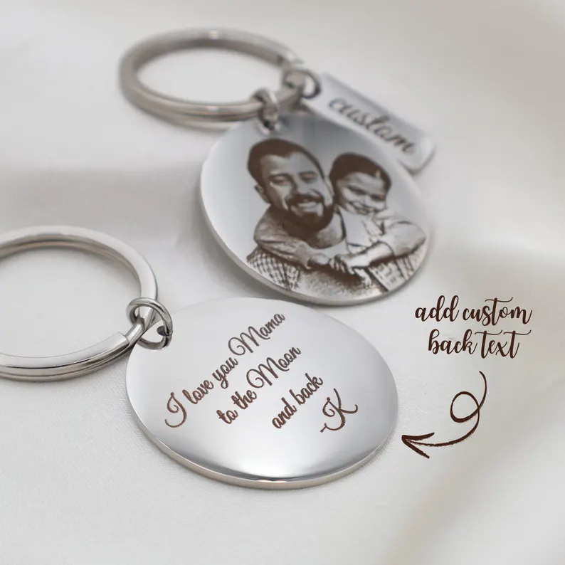 Custom Photo Engraved Stainless Steel Keyring