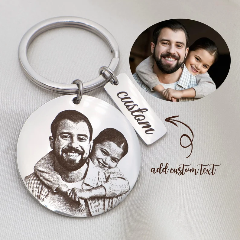 Custom Photo Engraved Stainless Steel Keyring