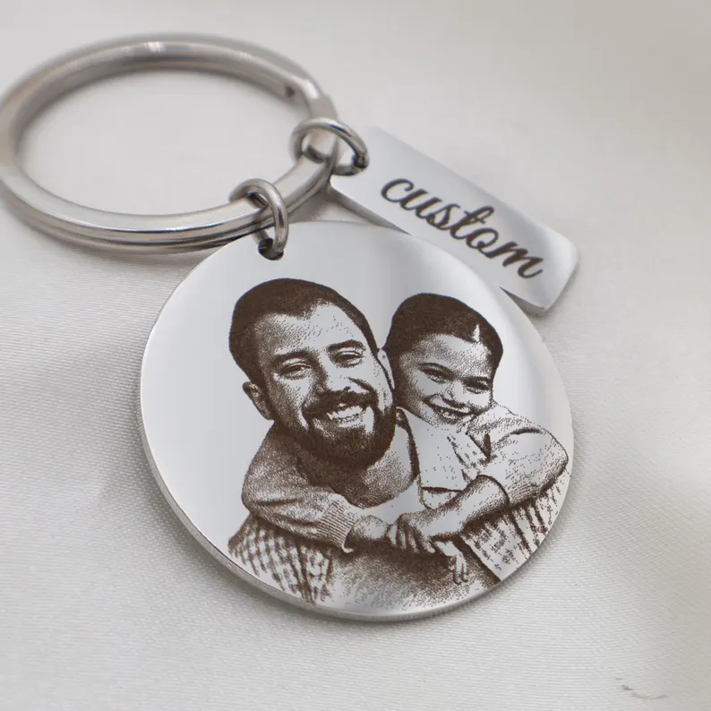 Custom Photo Engraved Stainless Steel Keyring
