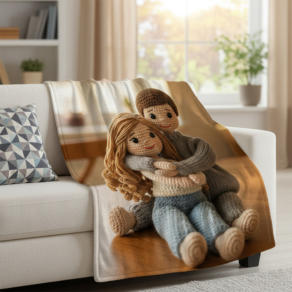 Custom Crochet – Style Couple Photo Flannel Blanket